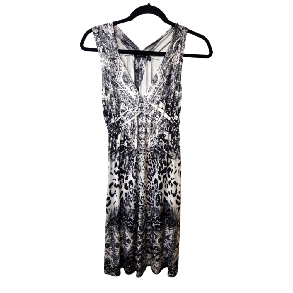 Apt.9 Women's Sleeveless Black Gray Geometric Pattern Animal Print Dress Size XS